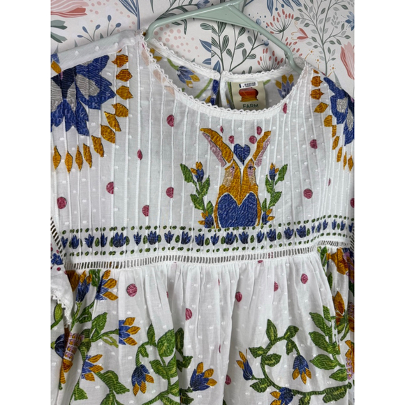 Farm Rio Summer Garden Blouse White Floral Embroidered Flowy Top Women’s XS Boho - Picture 5 of 13